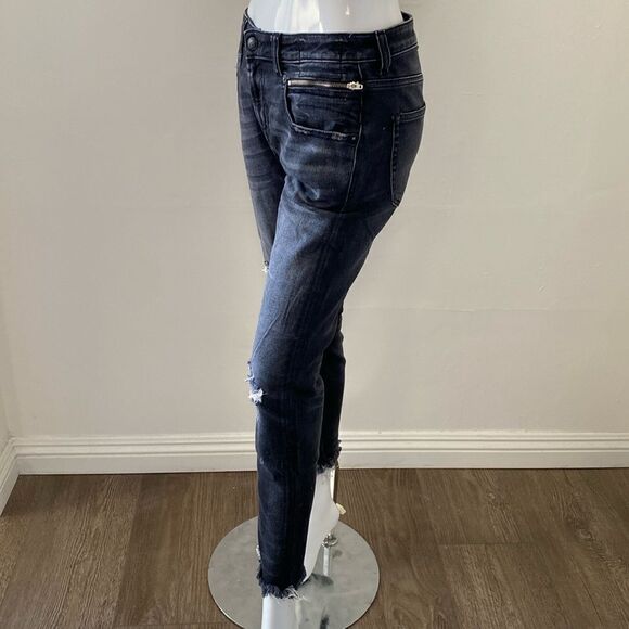 R13 Biker Boy Jeans in Albany Washed Black w Rips Cropped Skinny Straight - Picture 3 of 10